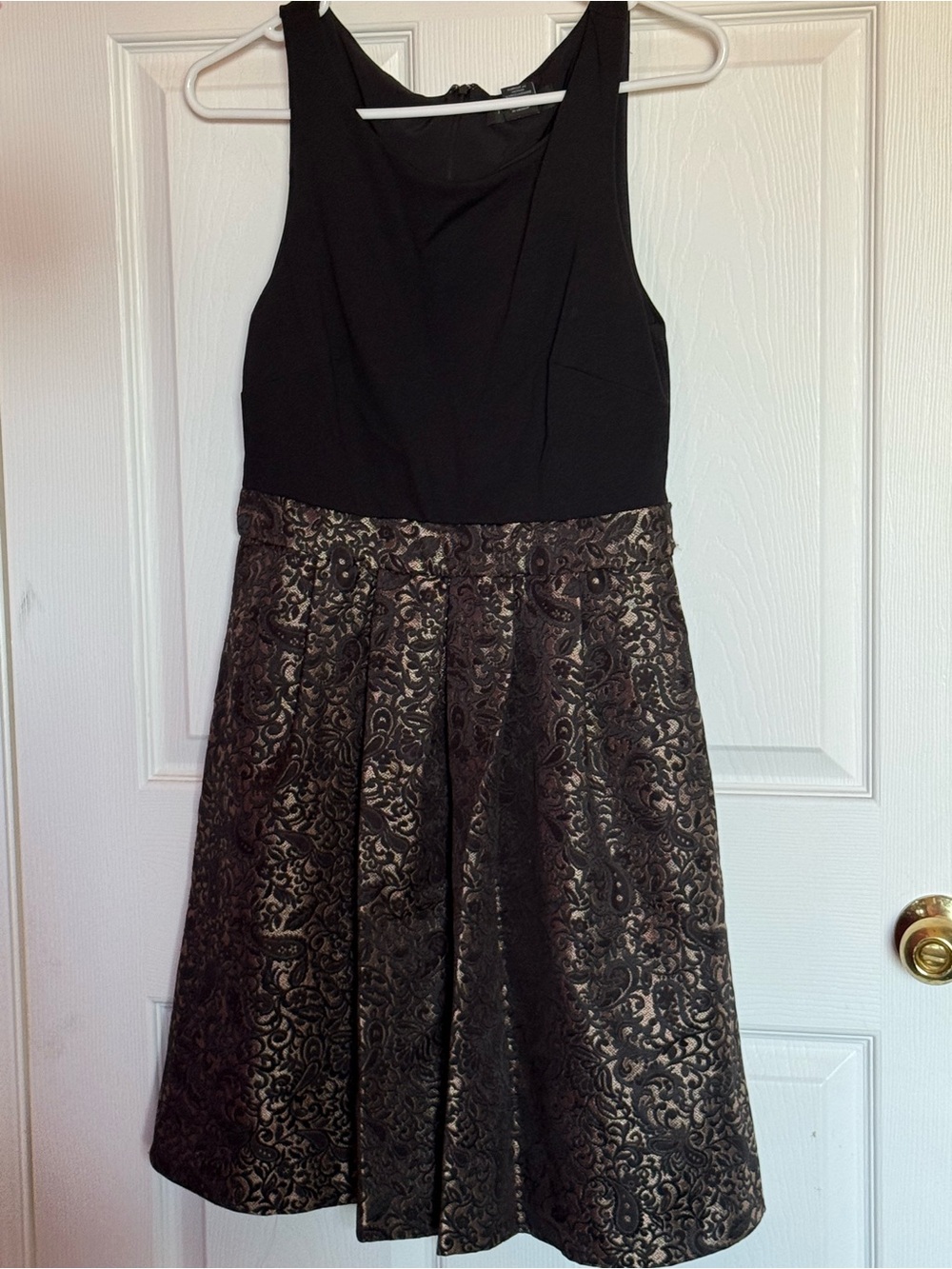 Tahari Black Bodice with Gold Brocade Skirt Dress